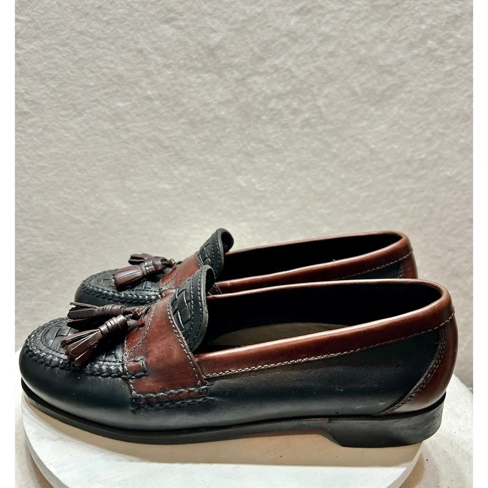 Johnston & Murphy Mens 10.5 M Woven Tassel Loafers Two Tone Leather Brazil 25061